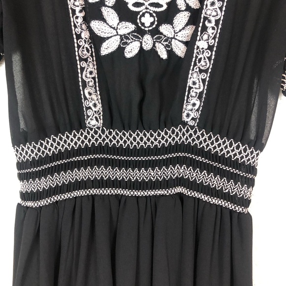 ZARA Embroidered Sheer Black Mini Dress Women’s Babydoll Style Size Medium - Picture 5 of 11